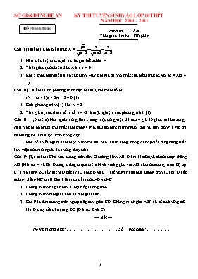 Bộ thi tuyển sinh vào Lớp 10 THPT môn Toán - Năm học 2010-2011